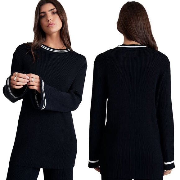 All Fenix Women's Ribbed Knit Striped Crew Pullover Sweater Longline Tunic M - Picture 1 of 15